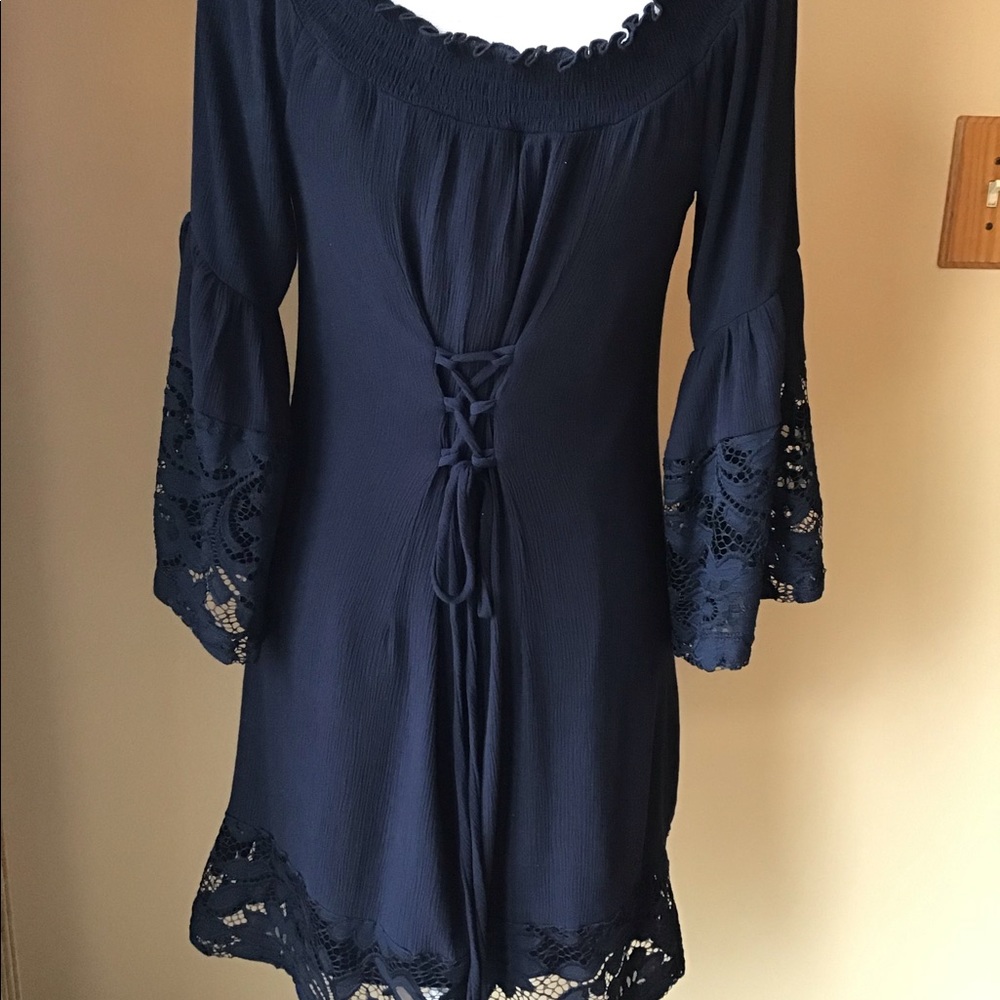 Navy Lace Up Dress! - Picture 6 of 8